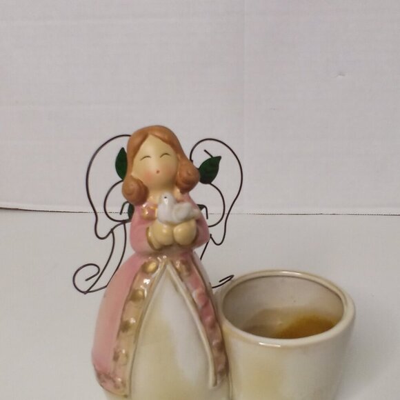Ceramic Angel Tealight Candle Holder Glazed 6" Tall - Picture 2 of 12
